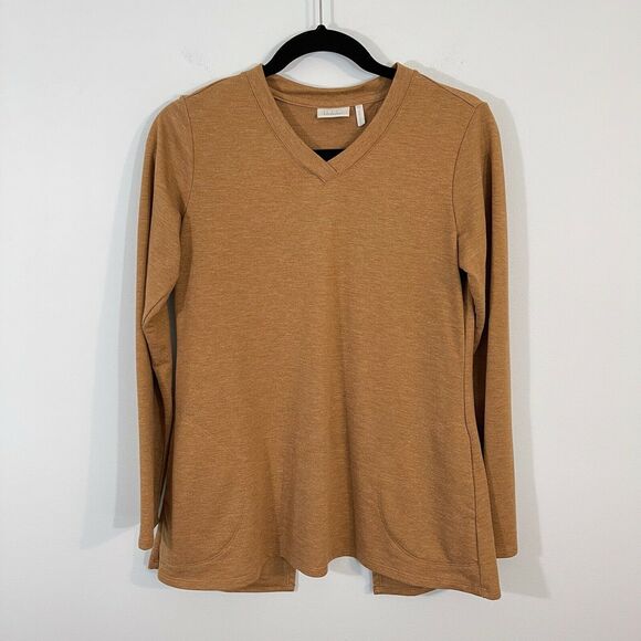 LOGO Lounge Brown V-neck Split Back Sweater Size XS - Picture 1 of 7